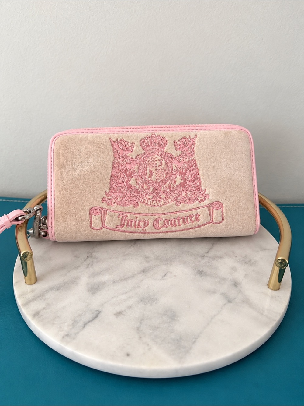 Juicy Couture Blush and Light Pink Suede Embroidered Wallet